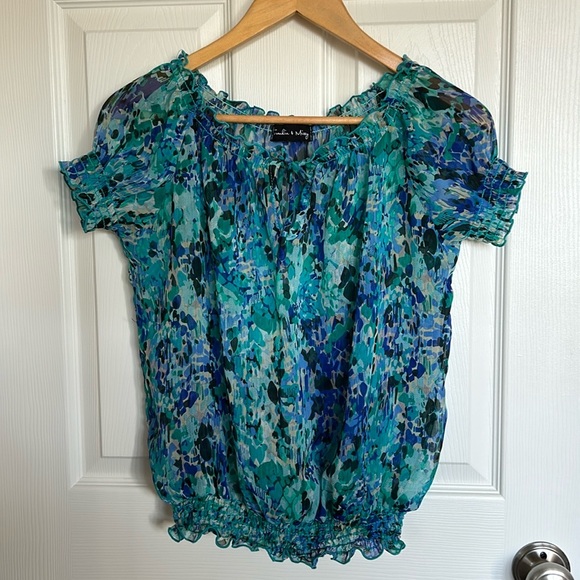 Frankie & Missy blue sheer short sleeve top - Picture 1 of 5